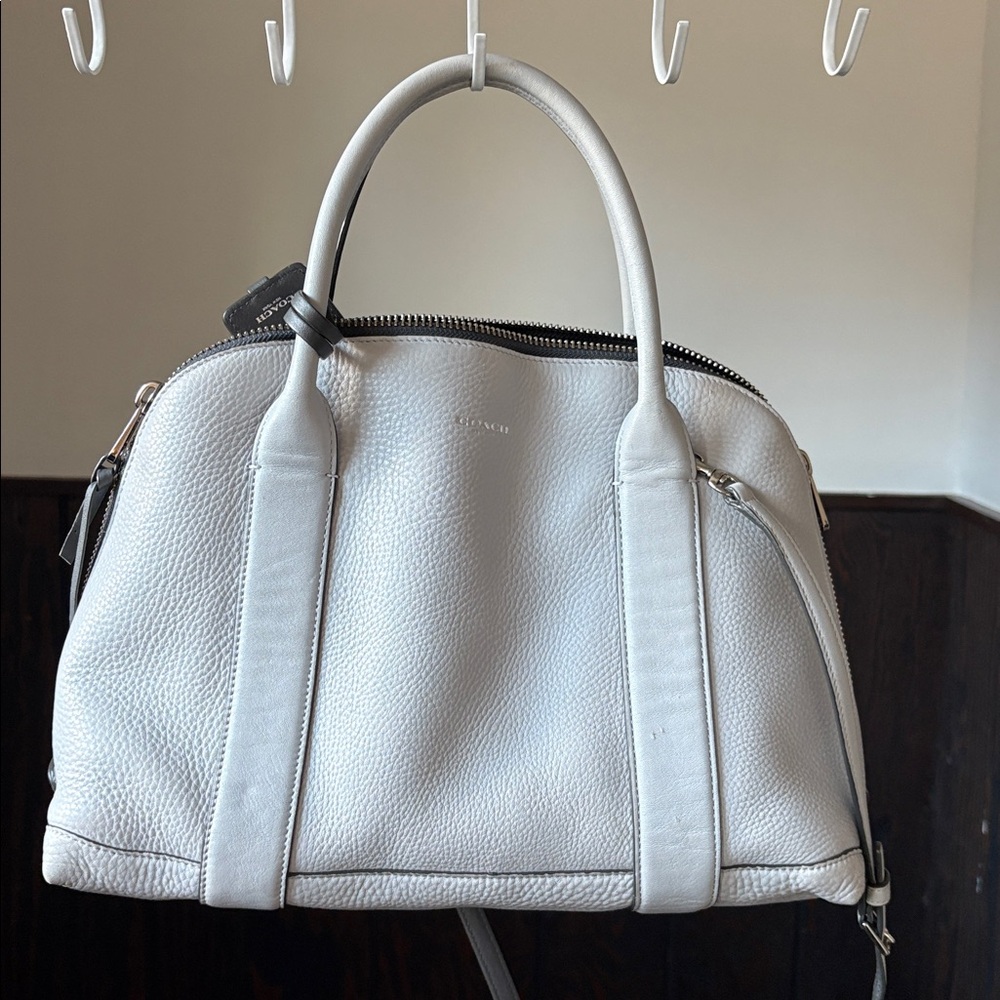 Coach Bleeker Preston Pebbled Leather Handbag Large Dome Satchel Dove Gray